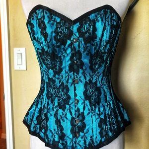 Turquoise and Black Lace Steal Bone corset